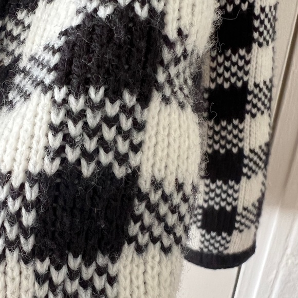 Vintage black white check plaid houndstooth cardigan lady jacket round neck - Picture 7 of 15